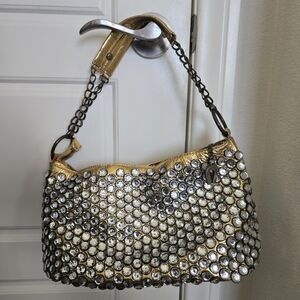 Betsey Johnson Gold Leather Rhinestone Bling Embellished Women's Bag